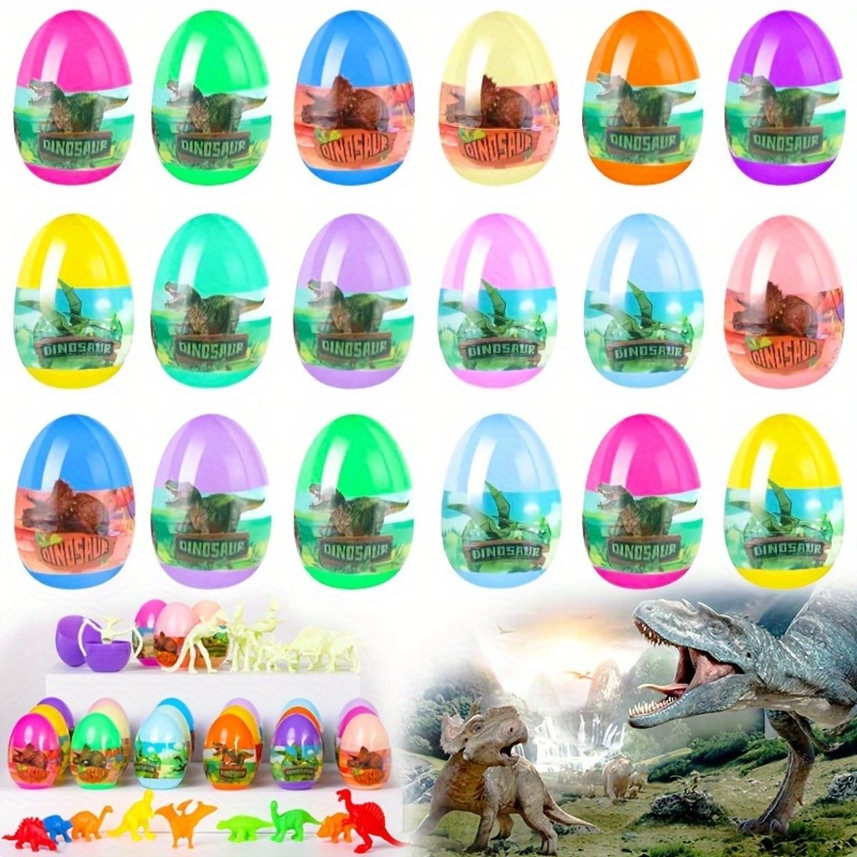 VATYERTY - 10 huevos de la suerte de dinosaurio de colores aleatorios