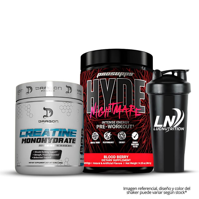 PROSUPPS - Hyde Nightmare 30 Servicios - Blood Berry + Creatina Dragon Pharma 300 g + Shaker