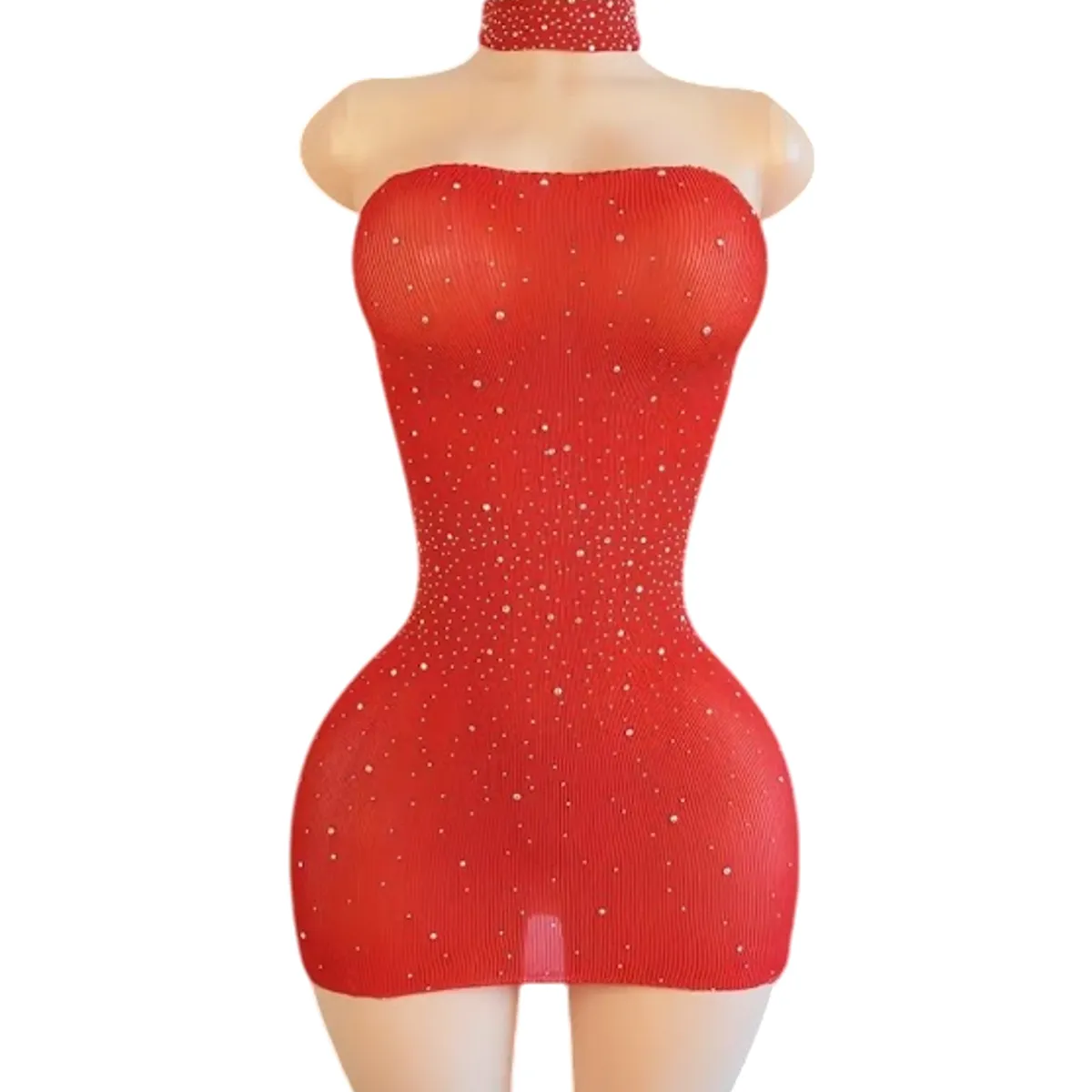 GENERICO - LENCERIA CORPORAL MALLA  CATSUIT VESTIDO BRILLOS