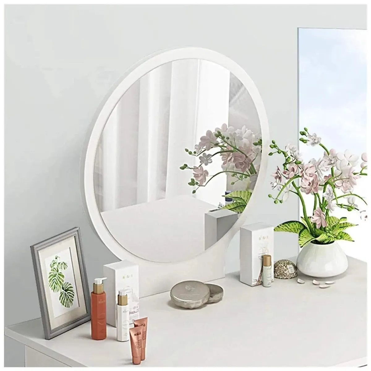 VENTITAS HOME - Tocador + Espejo + Banco Vintage Luna 2 Cajones Ventitas Home Blanco