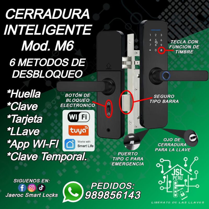 OEM - Cerradura Digital WIFI 6 modos de acceso