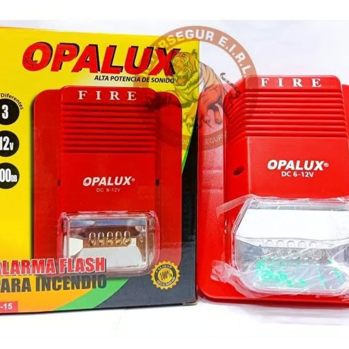 OPALUX - Sirena contra incendios OPALUX de 12V con luz estroboscópica