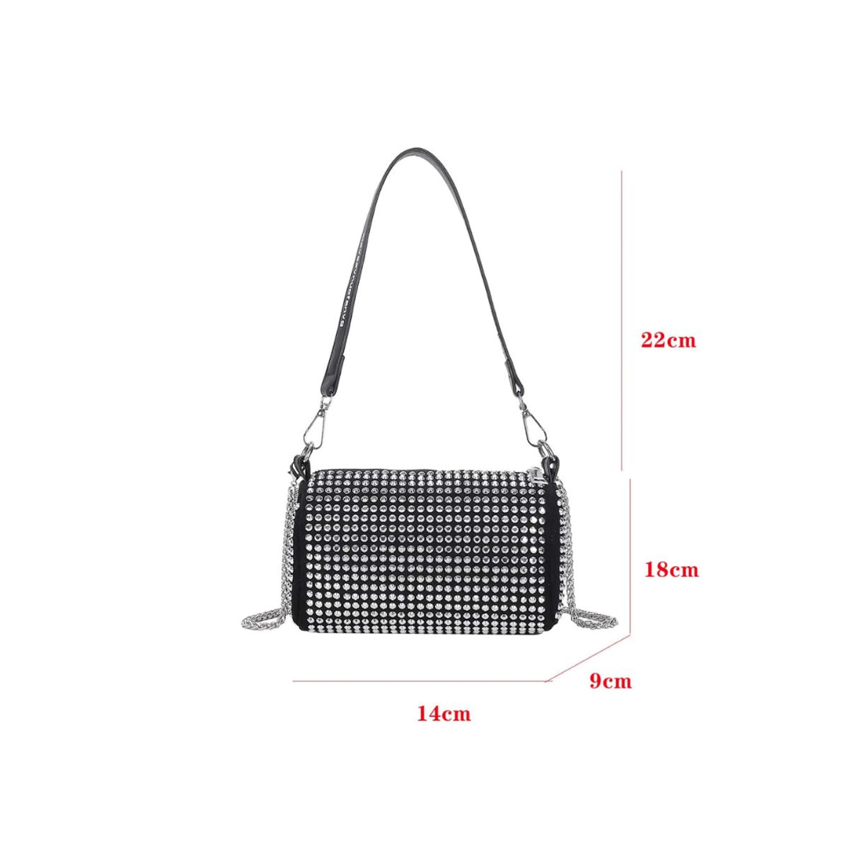 GENERICO - Cartera Lisa con gemas plateadas con cadena