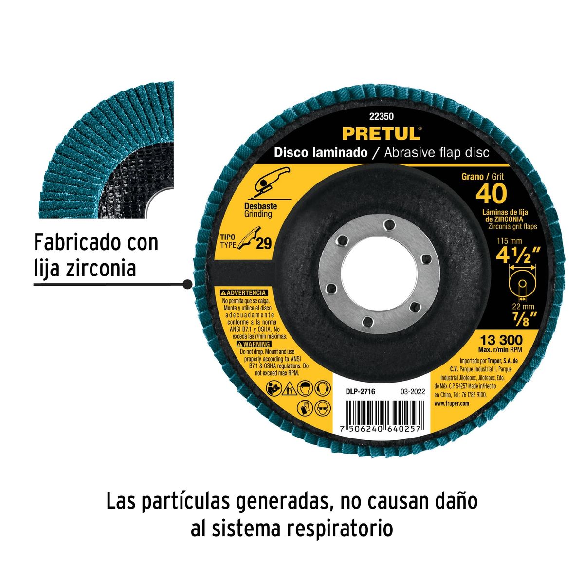 PRETUL - Disco 4 1/2" Grano 40 Polifan Flap Lija 22350 Pretul