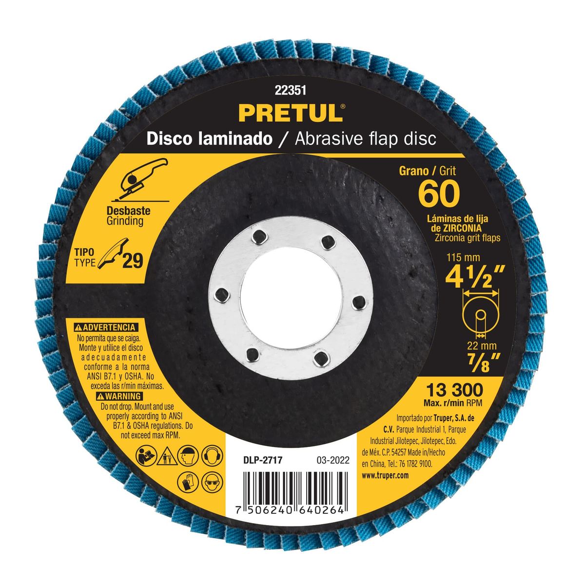 PRETUL - DDisco 4 1/2" Grano 60 Polifan Flap Lija 22351 Pretul