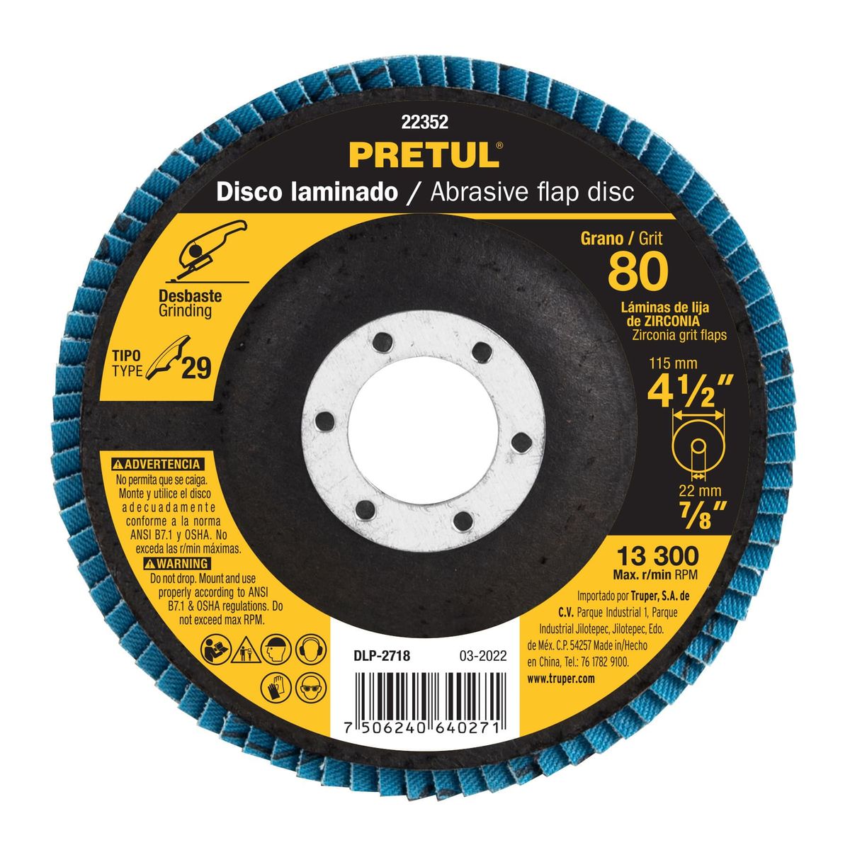 PRETUL - Disco 4 1/2" Grano 80 Polifan Flap Lija 22352 Pretul