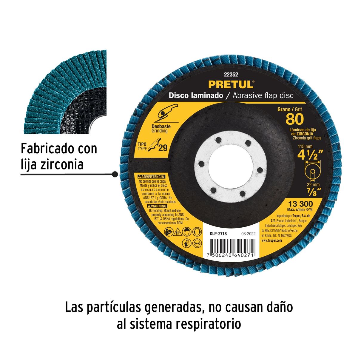 PRETUL - Disco 4 1/2" Grano 80 Polifan Flap Lija 22352 Pretul