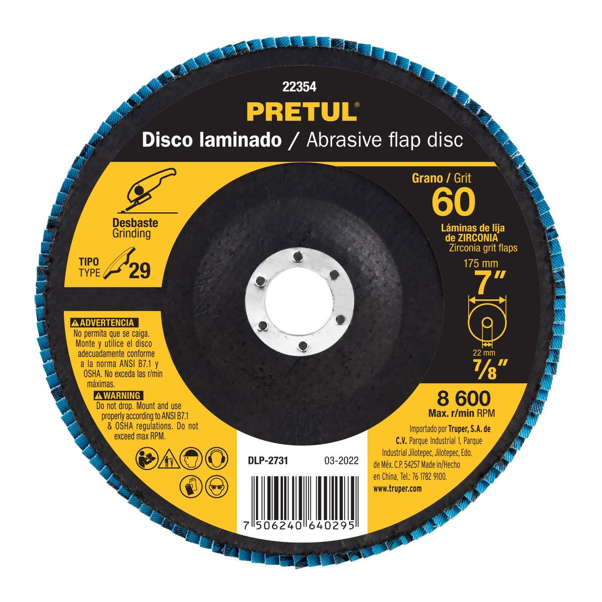 PRETUL - Disco 7" Grano 60 Polifan Flap Lija 22354 Pretul