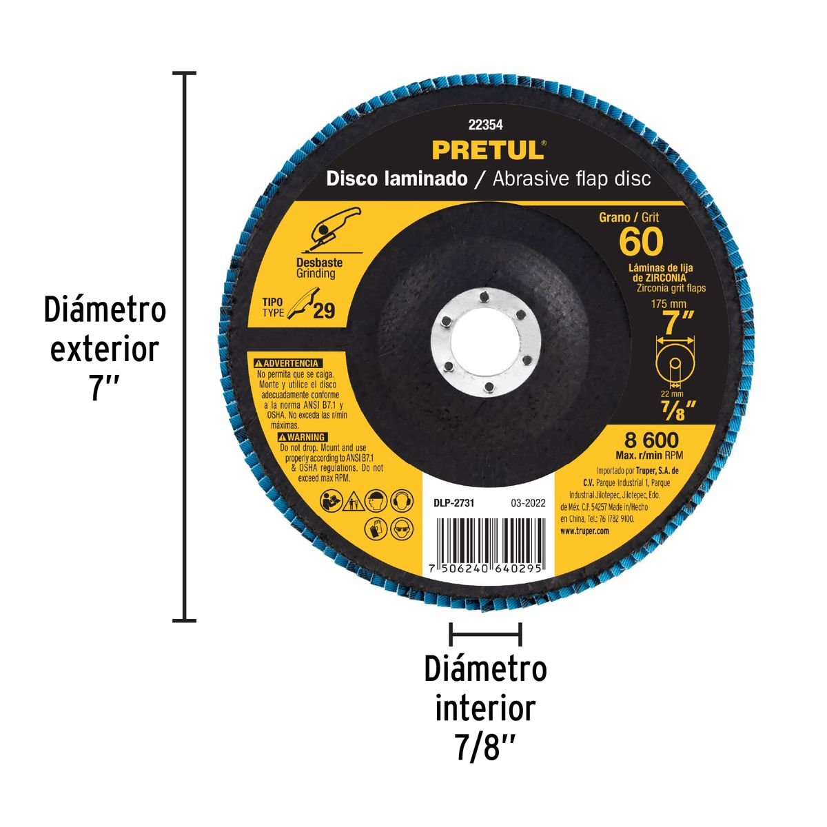 PRETUL - Disco 7" Grano 60 Polifan Flap Lija 22354 Pretul