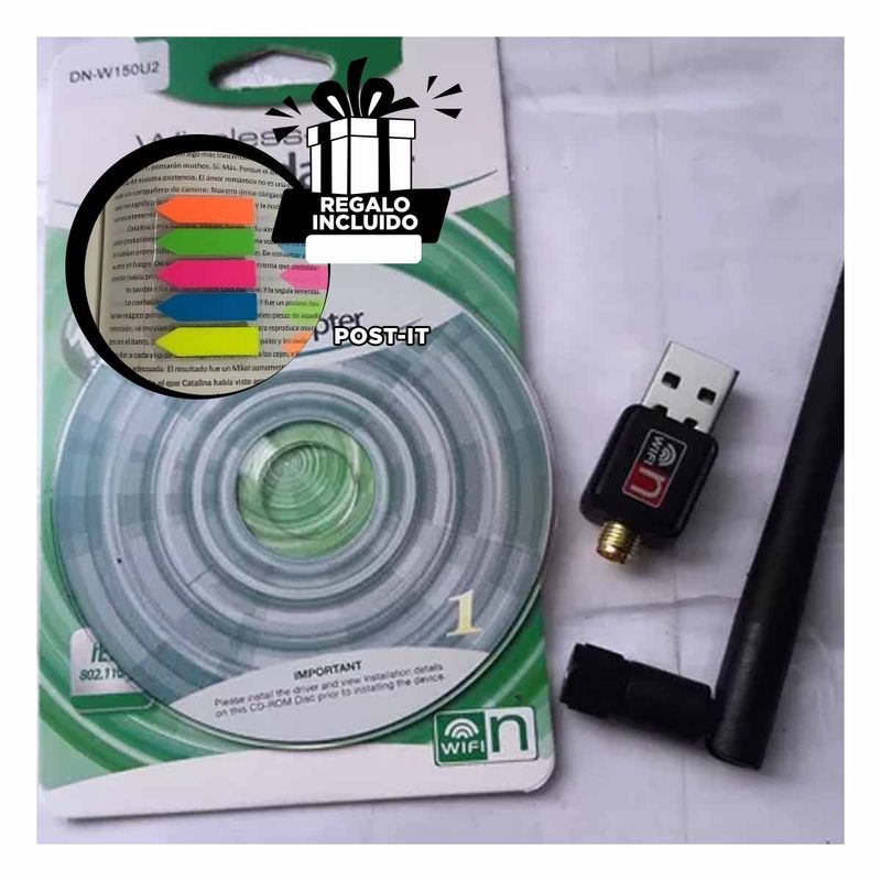 GENERICO - Pack12 Conector USB WiFi Negro Y+Banderitas Adhesivas
