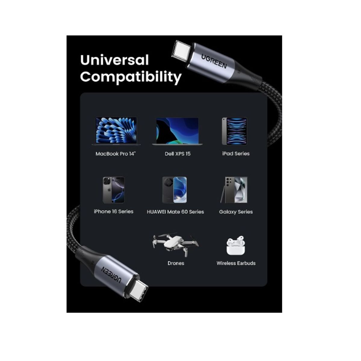 UGREEN - Cable Tipo-C a Tipo-C 3.2 Gen2 4K 10Gbps Carga Rapida PD de 240W