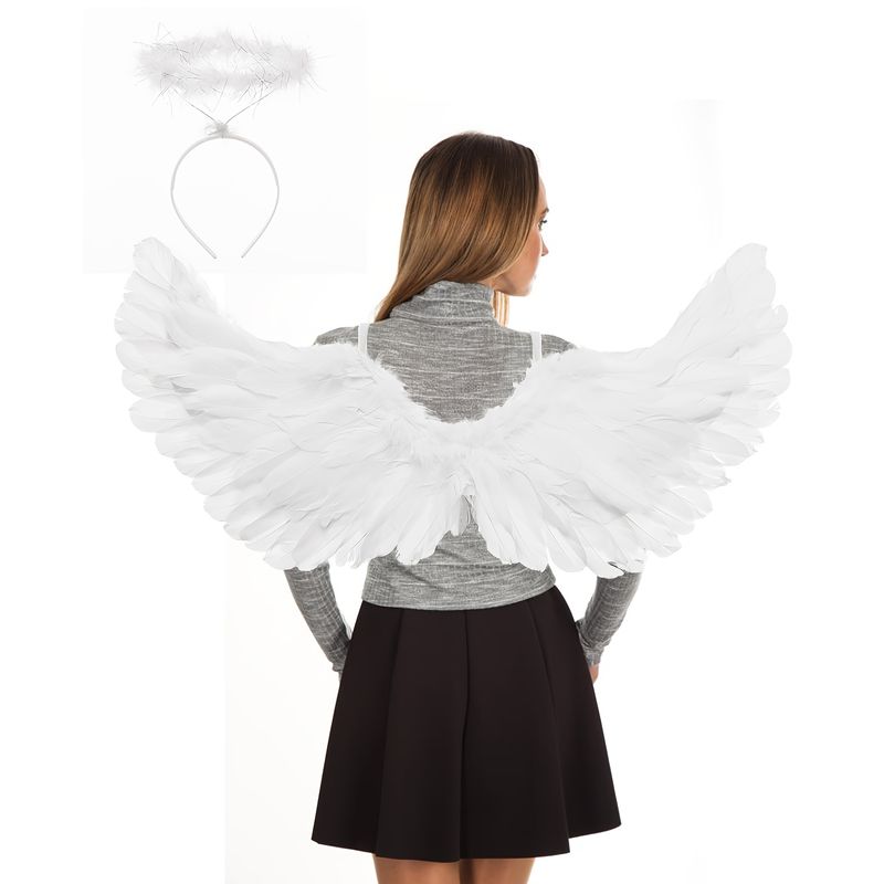 VATYERTY - Disfraz de alas de ángel y halo de plumas para adultos