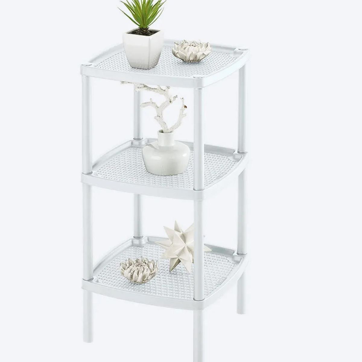 RIMAX - Mesa Multiuso Cuadrada 3 Niveles Blanco Rattan- rimax