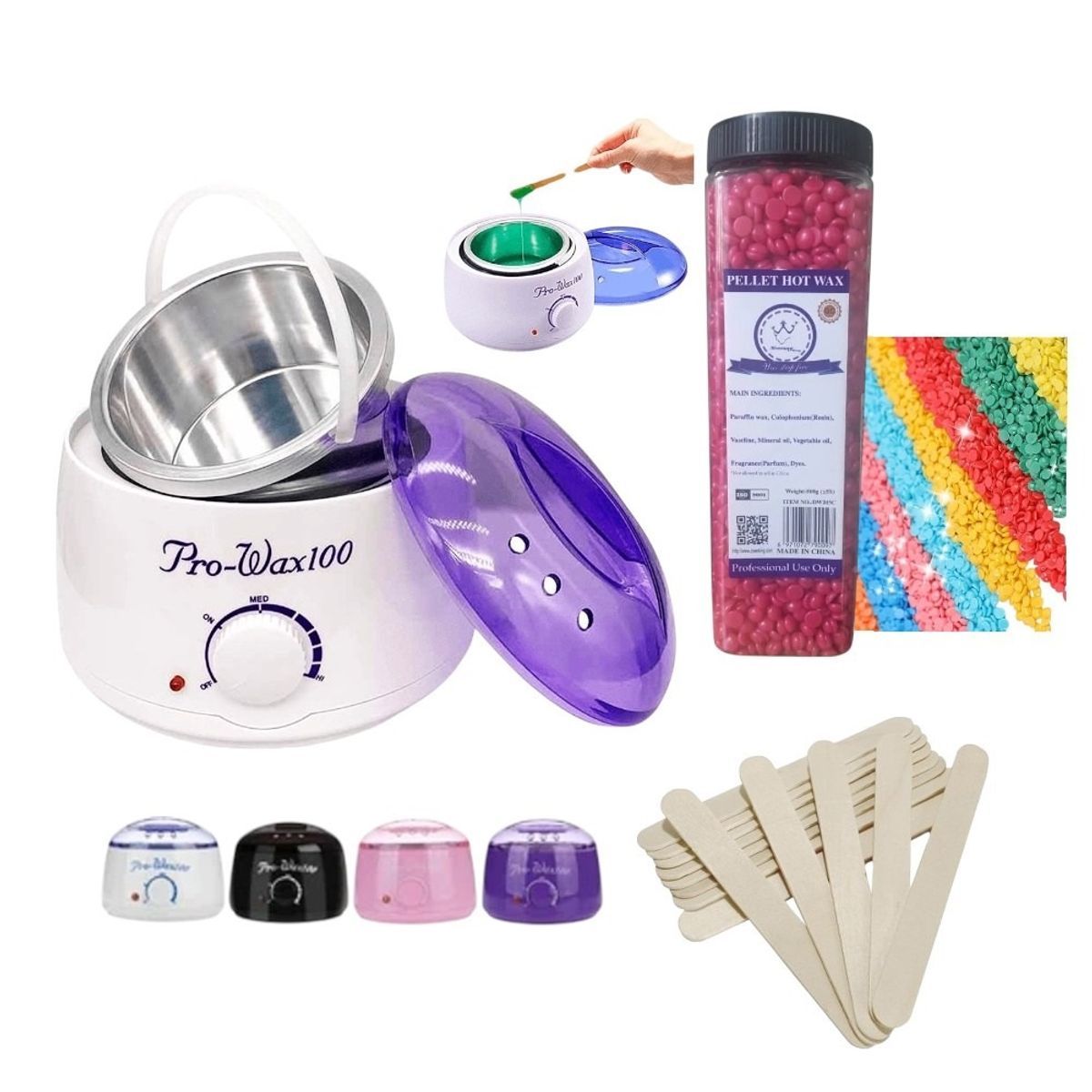 GENERICO - PACK DEPILACION OLLA PARA CERA + 500 GR DE CERA +12 PALETAS