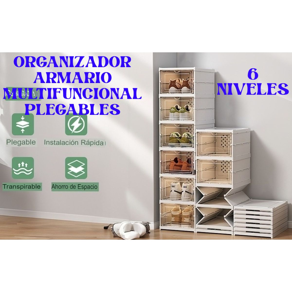 GENERICO - CAJA ORGANIZADOR ARMARIO DE ALMACENAMIENTO PLEGABLE DE 6 NIVELES