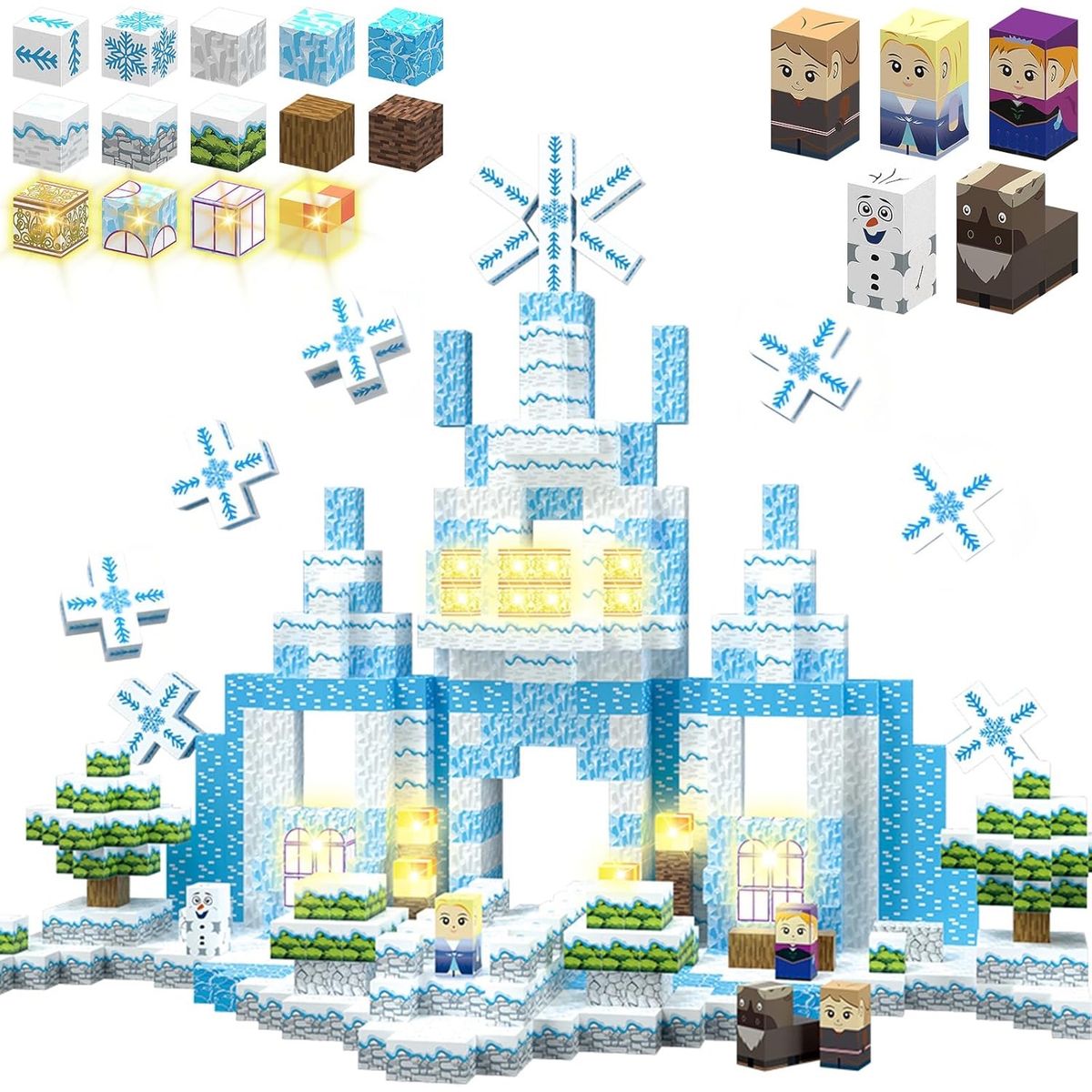 MAGNETI BLOCK - Set Bloques magnéticos Mundo Frozen 200 PIEZAS con Luces