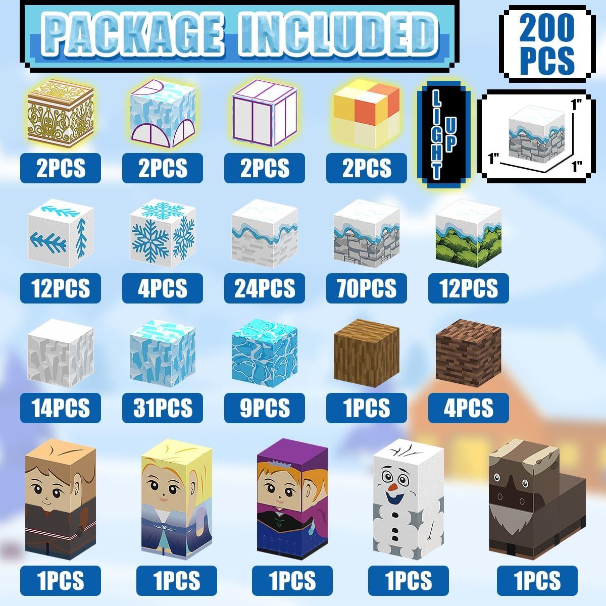 MAGNETI BLOCK - Set Bloques magnéticos Mundo Frozen 200 PIEZAS con Luces