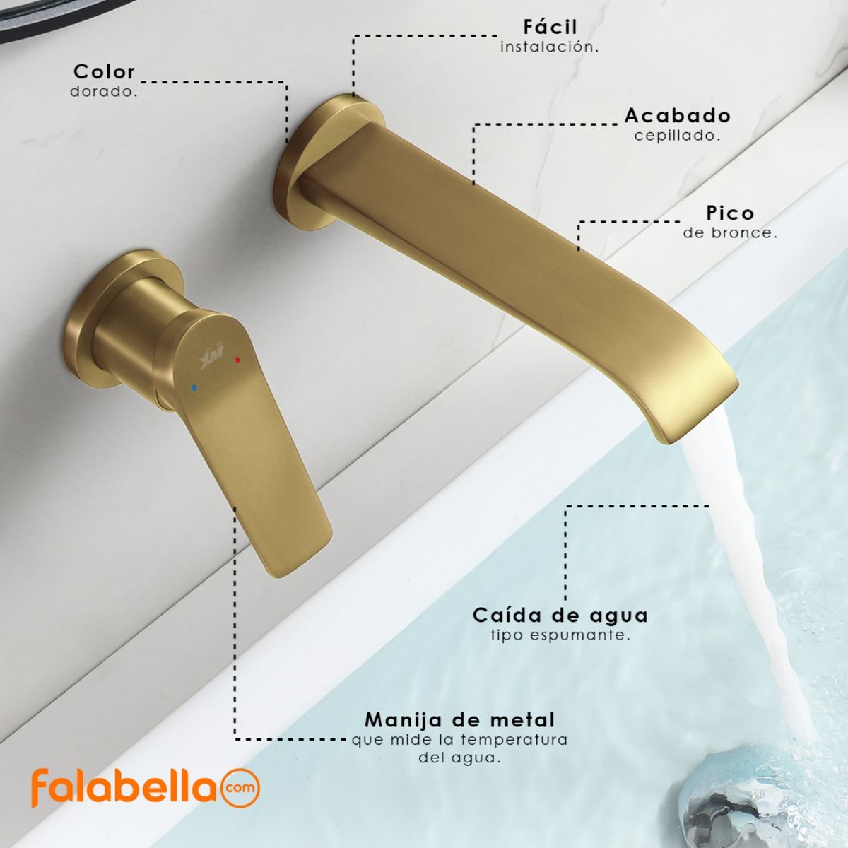 XM - Grifo Mezcladora para Ducha Tina M7401 NANO DORADO