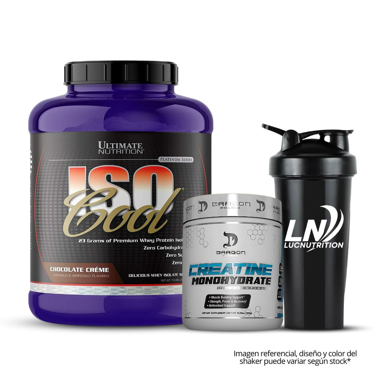 ULTIMATE NUTRITION - Iso Cool 5 LB chocolate Crema + Creatina Dragon Pharma 300 g + shaker