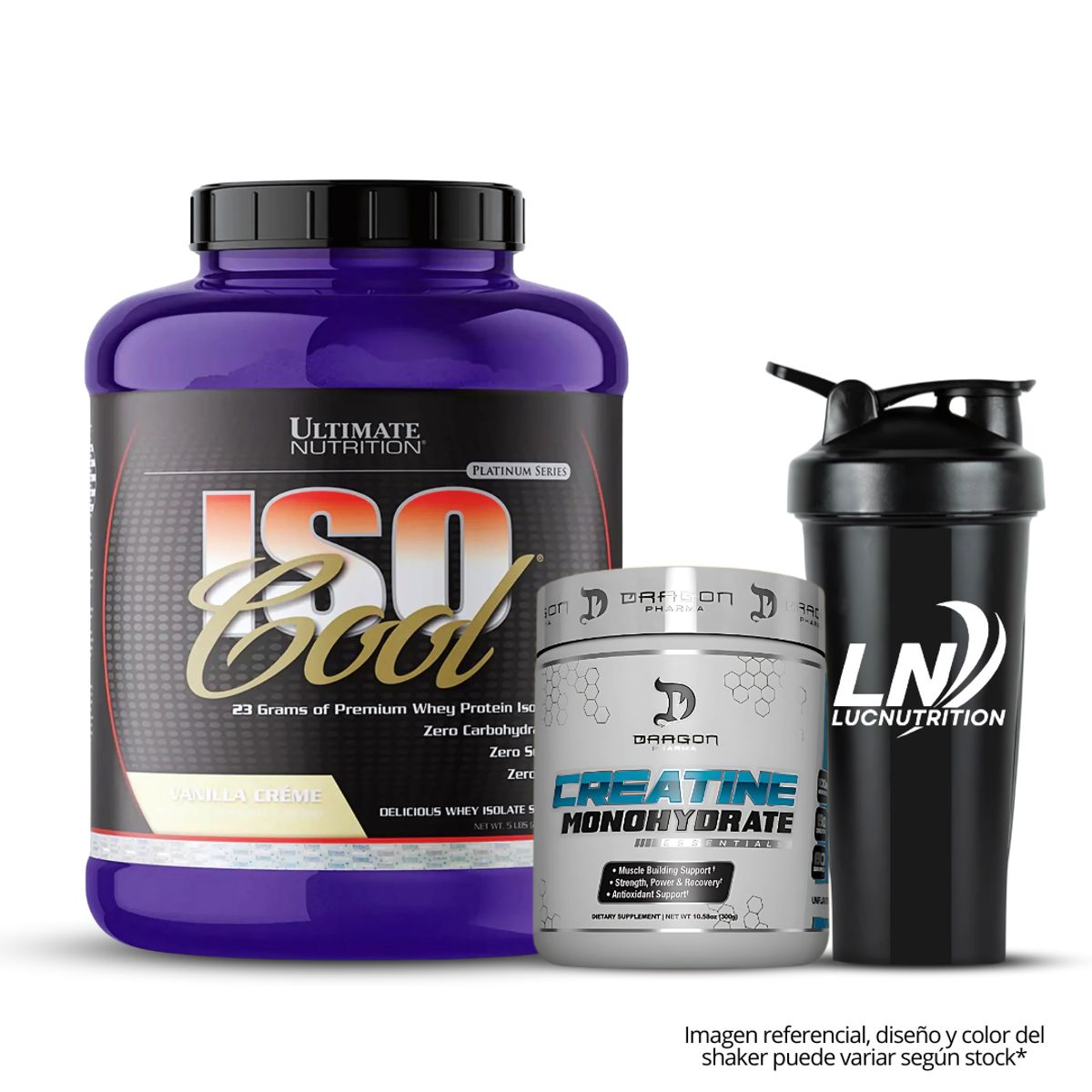ULTIMATE NUTRITION - Iso Cool 5 LB vainilla Crema + Creatina Dragon Pharma 300 g + shaker