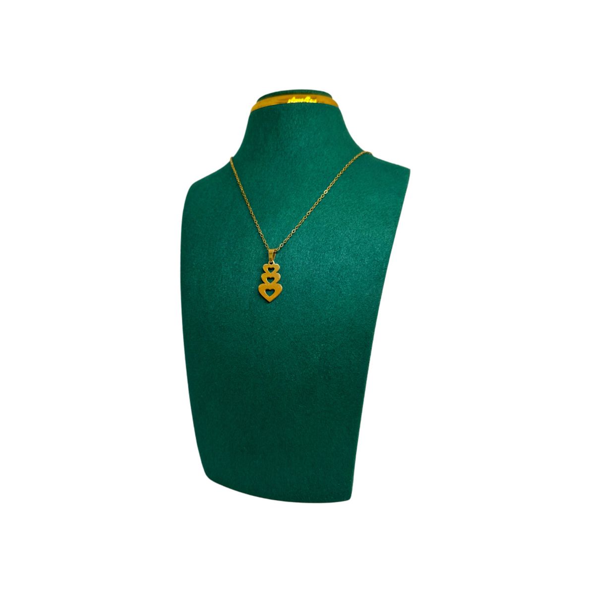 GENERICO - Pack Acero Collar con dije y Aretes - Triple Corazón Dorado