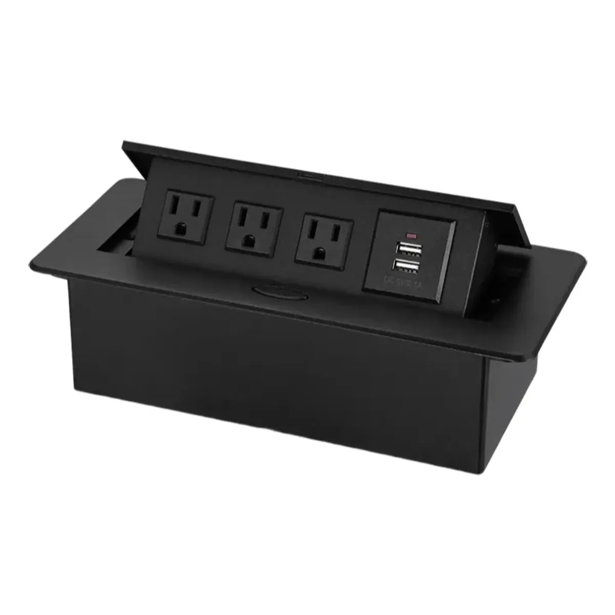 PUREPOWER - Enchufe Escritorio Embebido Placa Multi Contactos 3 Y 2 Usb-Negro
