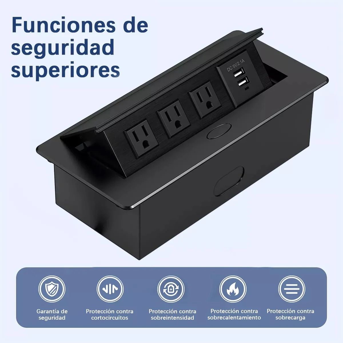 PUREPOWER - Enchufe Escritorio Embebido Placa Multi Contactos 3 Y 2 Usb-Negro