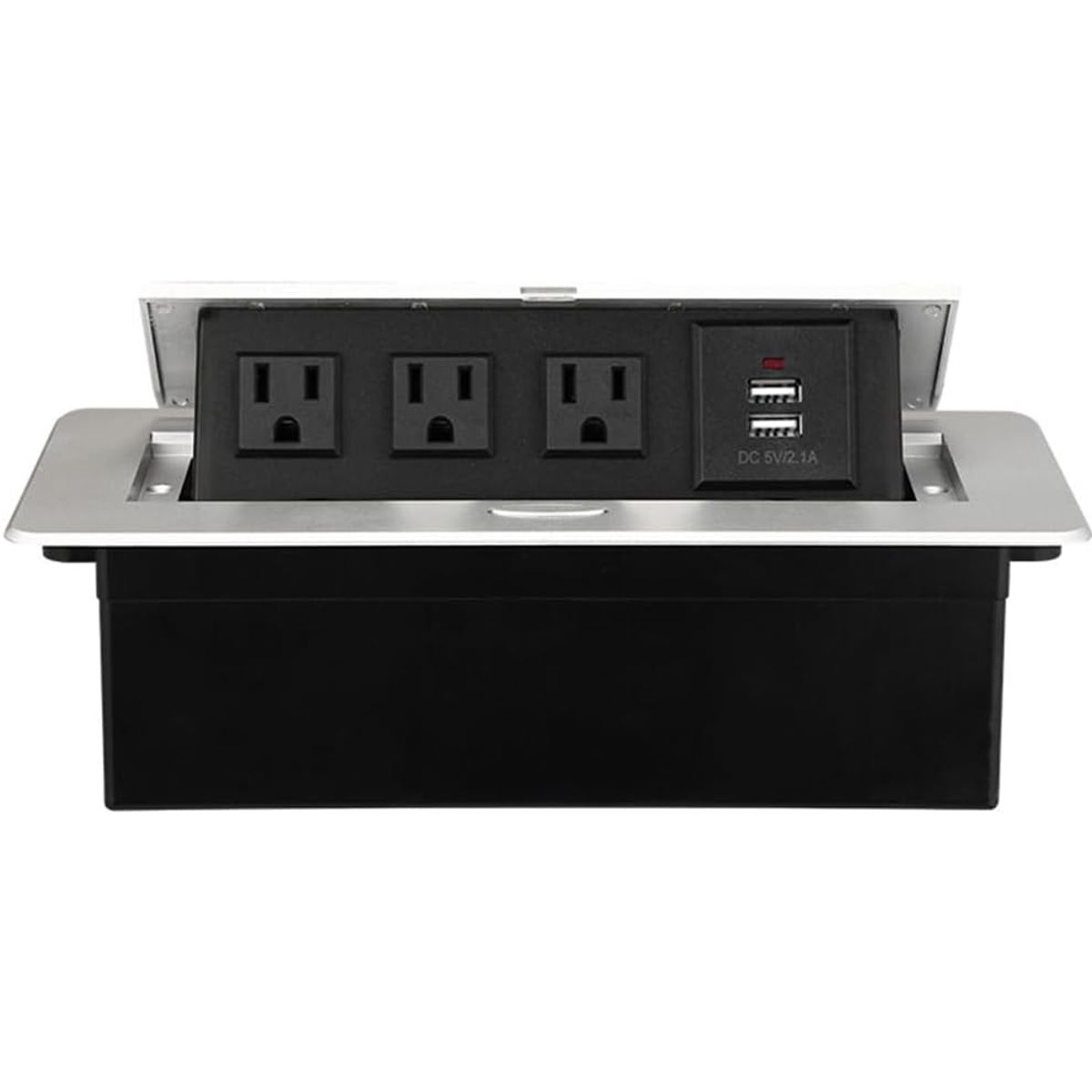 PUREPOWER - Enchufe Escritorio Embebido Placa Multi Contactos 3 Y 2 Usb-Plata