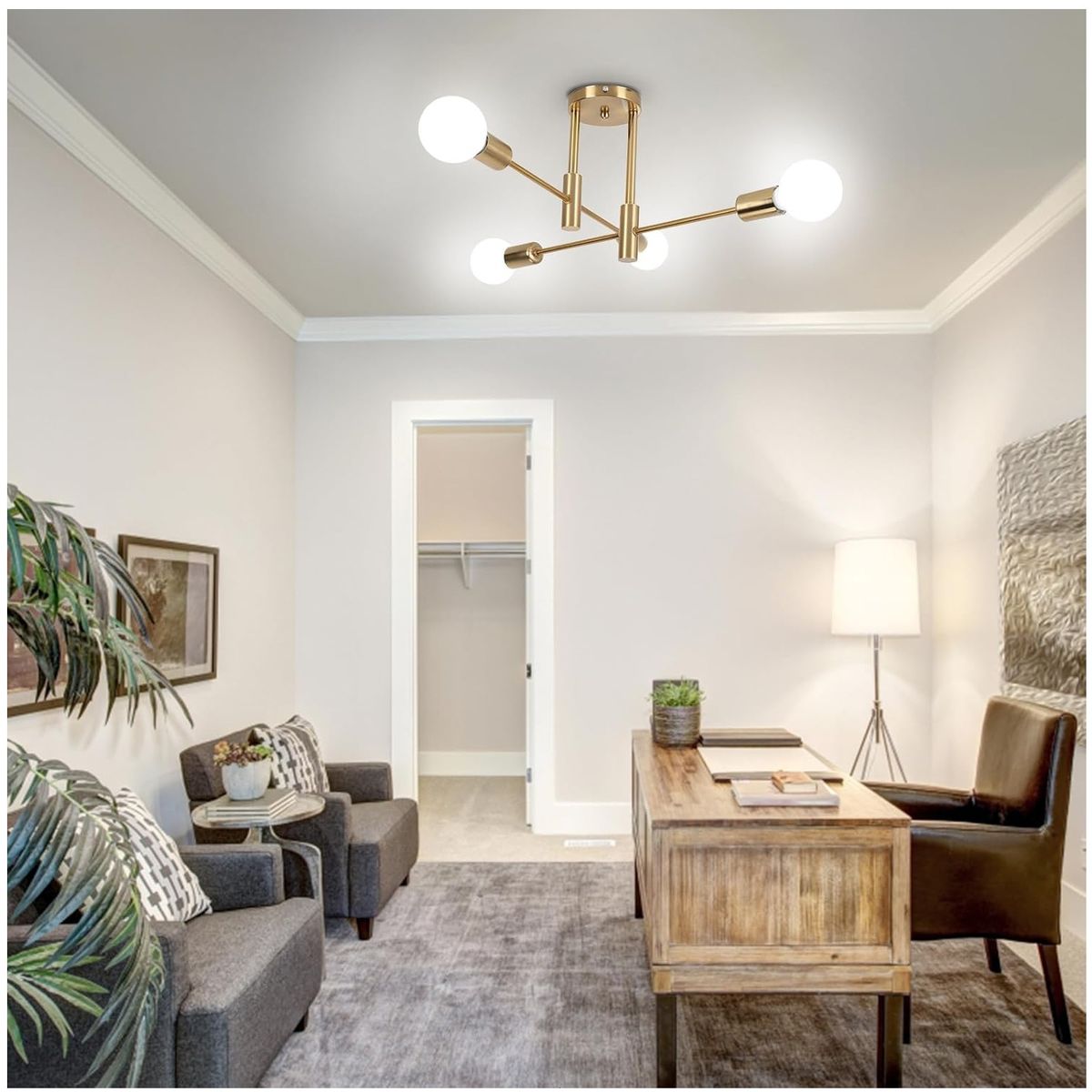 GENERICO - Lámpara araña dorado Incluye 4 bombillas de 3 tonos de luz