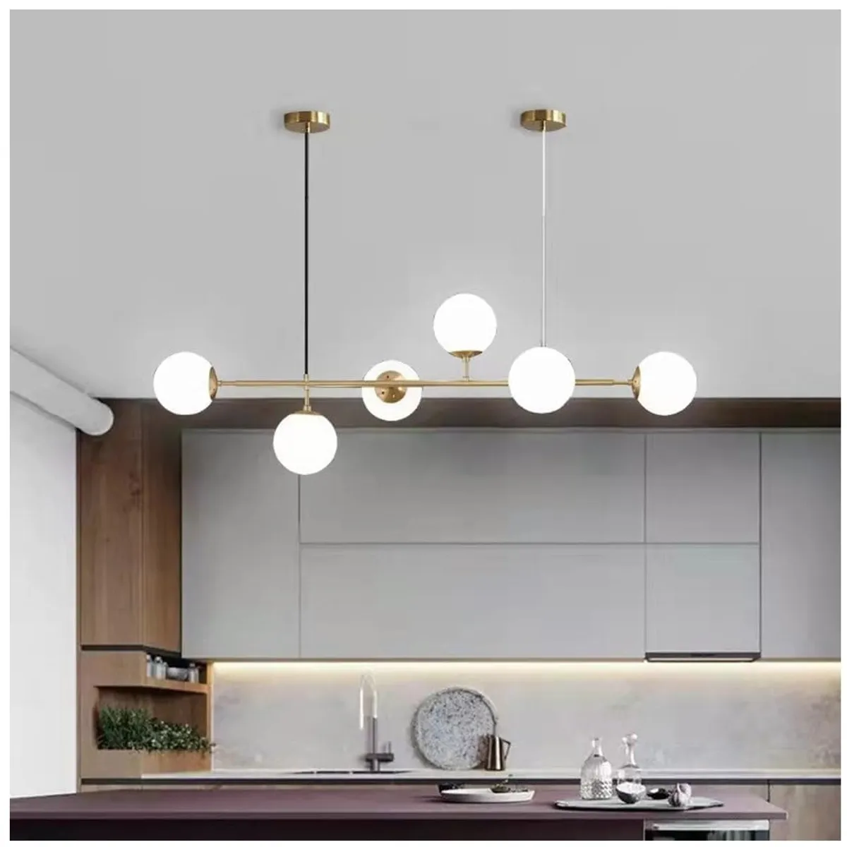 GENERICO - Lámpara de techo colgante de cristal dorado + focos