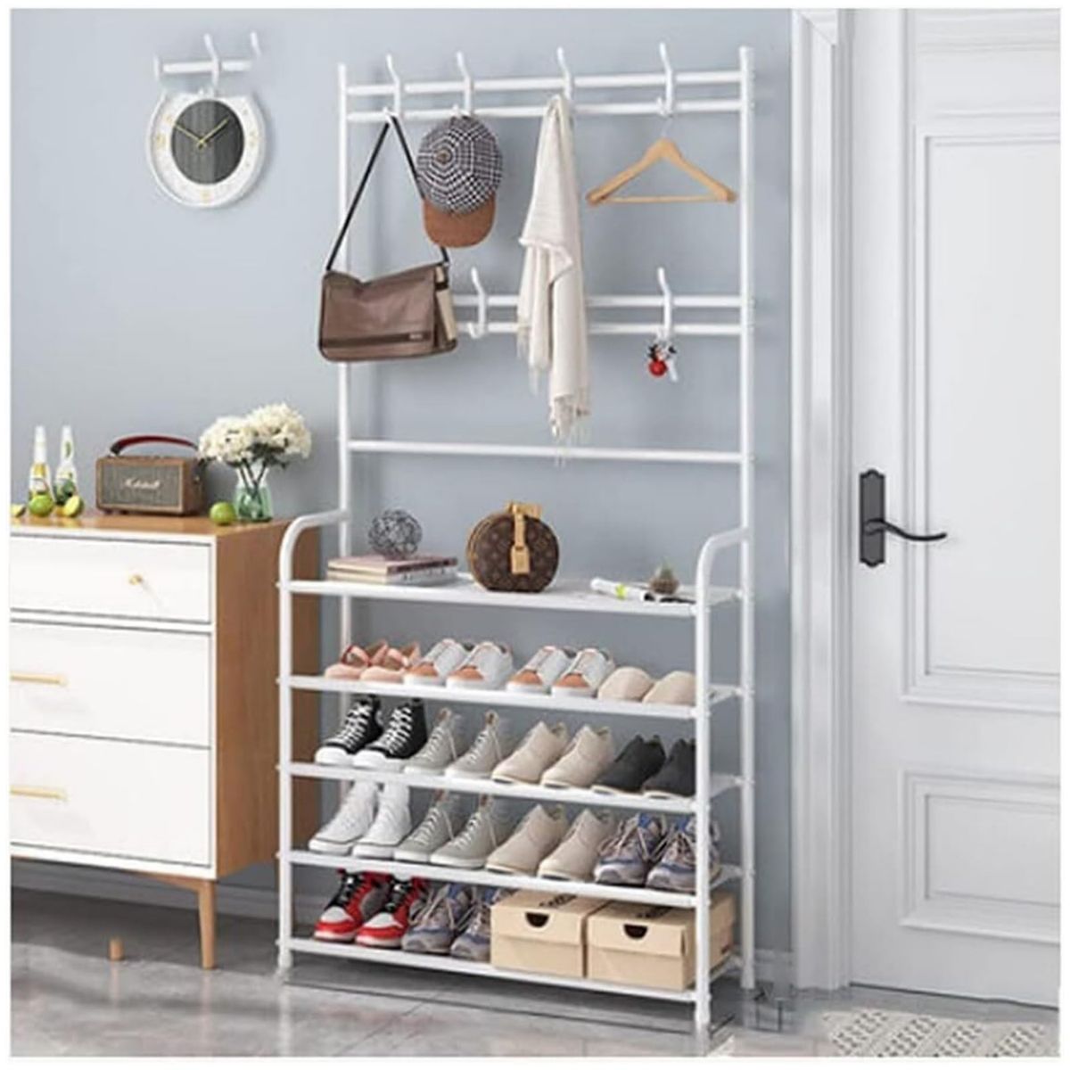 GENERICO - Estante zapatero perchero de 5 niveles con tornillos blanco