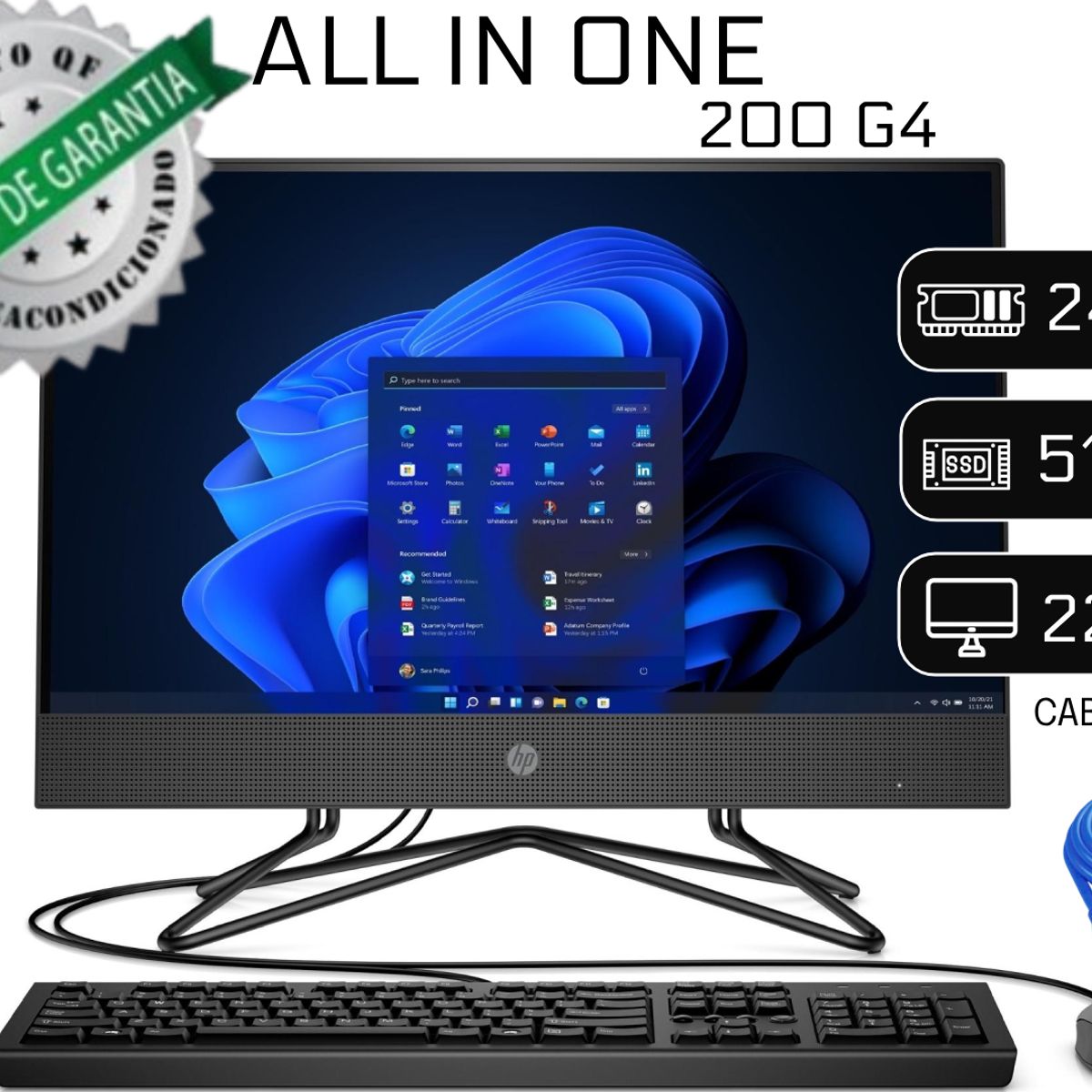 HP - All In One HP 200 G4 Intel Core I5 10ma 24gb RAM 512GB SSD 22"