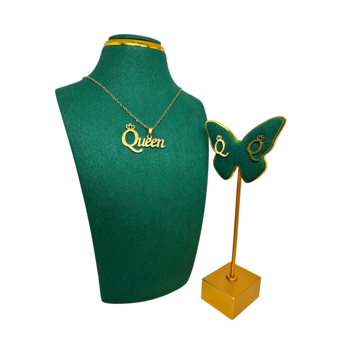 GENERICO - Pack Acero Collar con dije y Aretes - Queen Dorada