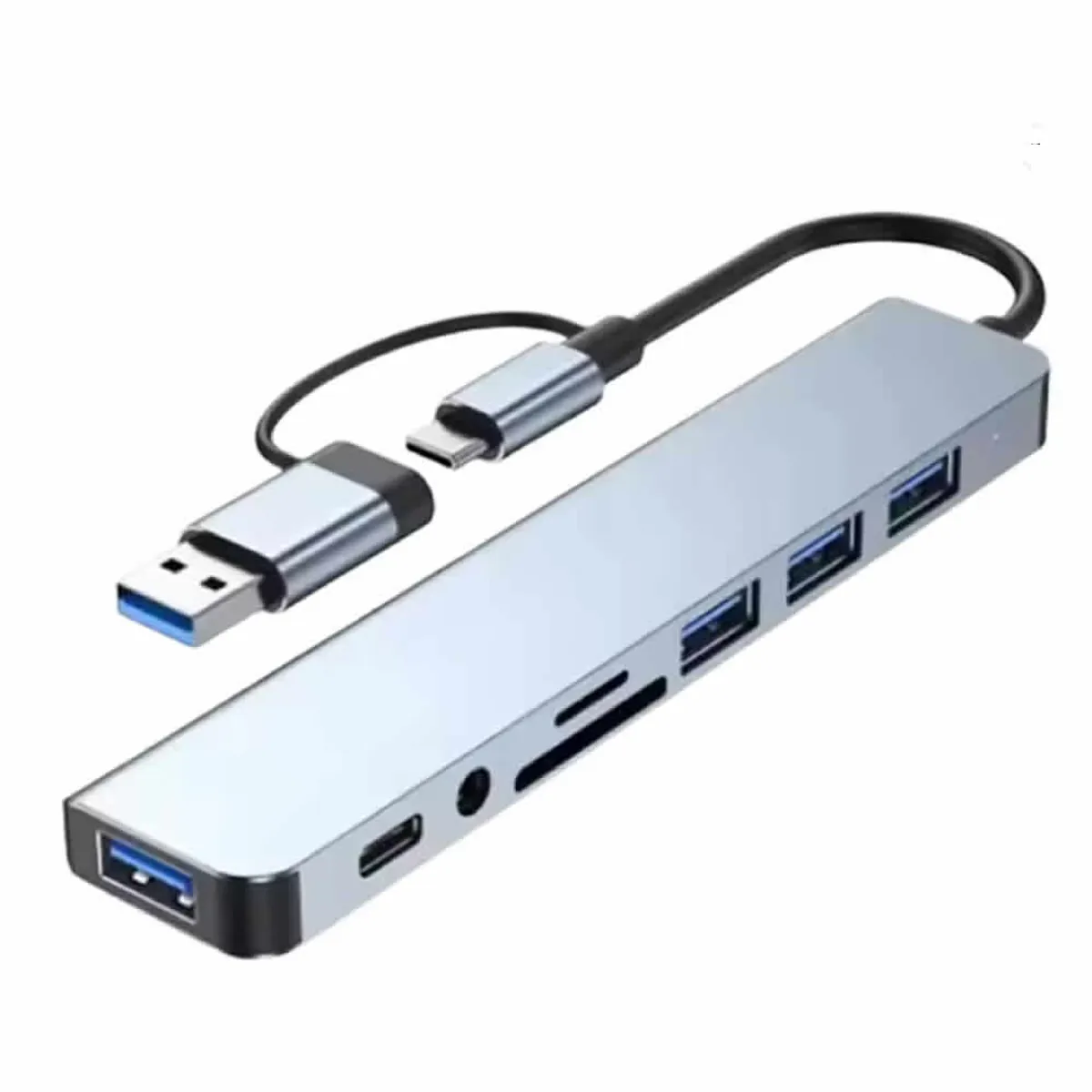 GENERICO - Adaptador Hub 8 en 1Tipo C Lector de tarjetas SD TF 3,5 Audio