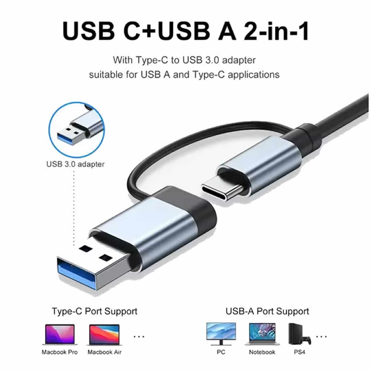 GENERICO - Adaptador Hub 8 en 1Tipo C Lector de tarjetas SD TF 3,5 Audio