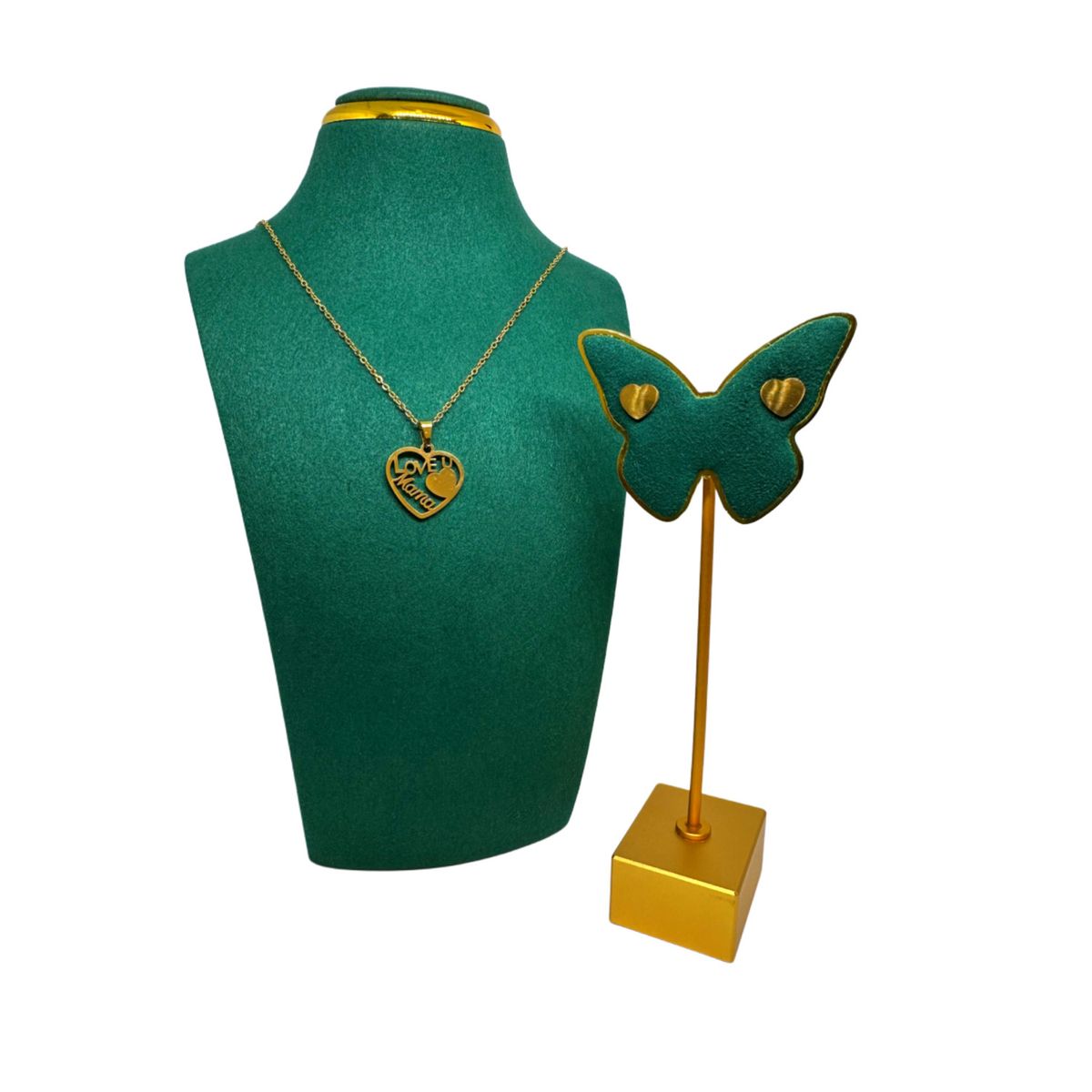 GENERICO - Pack Acero Collar con dije y Aretes - Love Mama Dorado