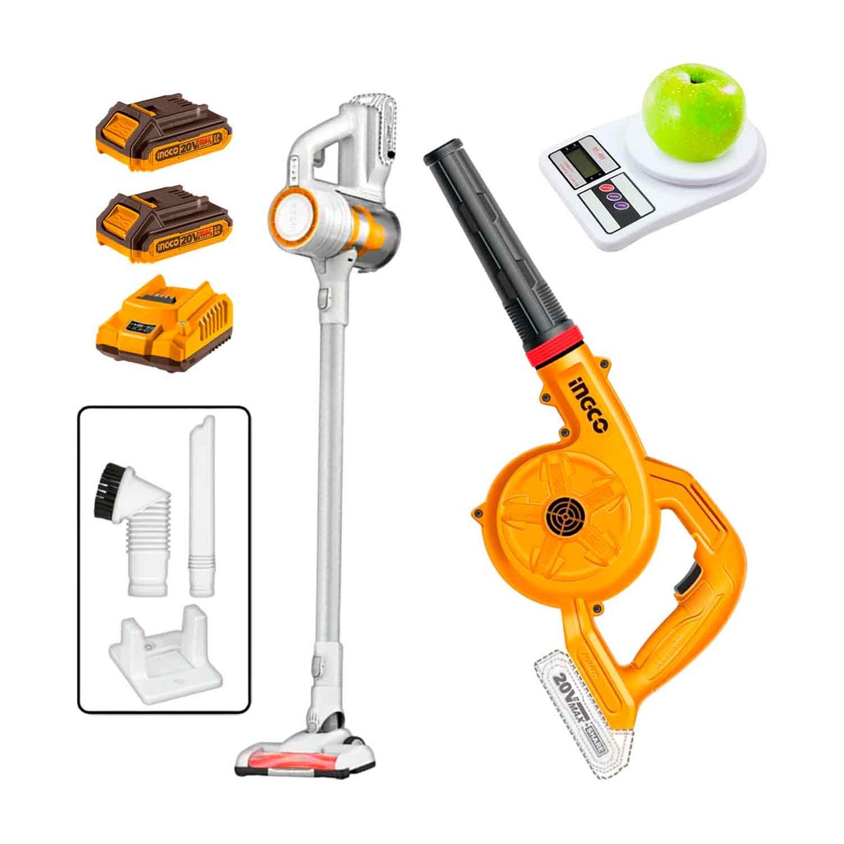 INGCO TOOLS - Aspiradora Inalámbrica 08l 120w + Soplador 20v + Balanza Gramera
