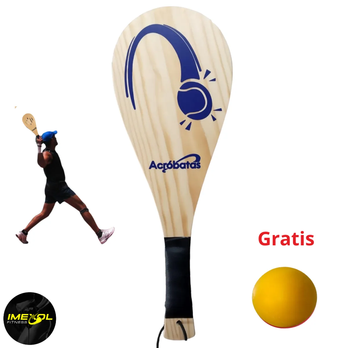 Raqueta fronton madera  + 1 set de 3 pelotas fronton, marca GENERICO - Foto Principal
