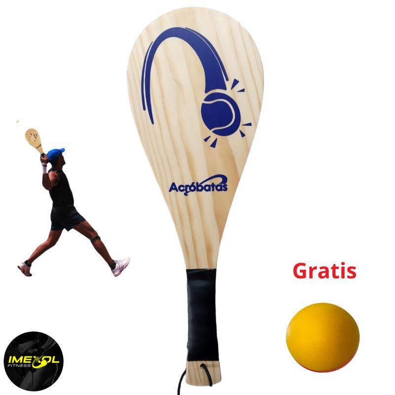 GENERICO - Raqueta fronton madera  + 1 set de 3 pelotas fronton