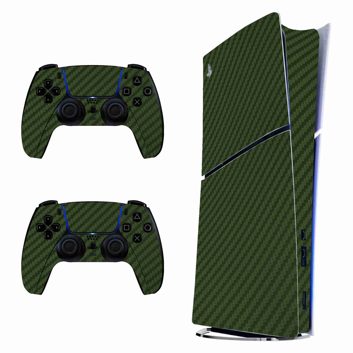 GENERICO - Skin Fibra de Carbono Verde para PS5 Slim Digital - Adhesivo Premium - Protección Anti-rayaduras
