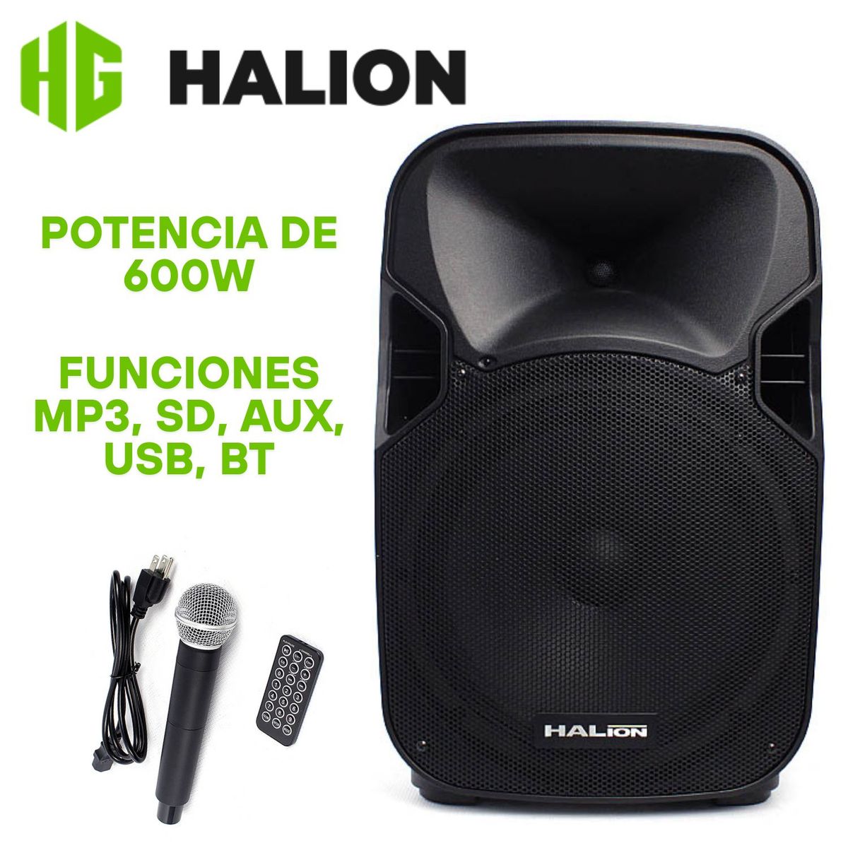 HALION - Parlante Activo Halion PHA 12AL Batería Recargable 600W USBBluetooth