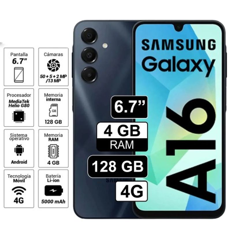 SAMSUNG - Celular Samsung Galaxy A16 4G 128GB ROM 4GB RAM - Negro AMOLED