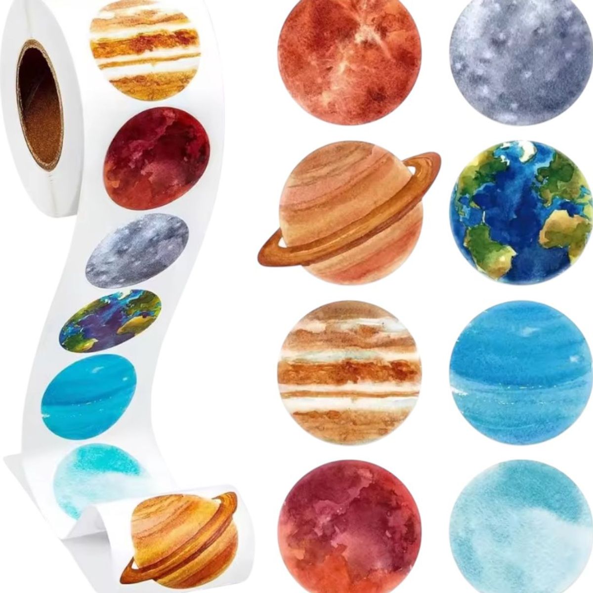 GENERICO - 100 stickers en rollo planetas Modelo 6