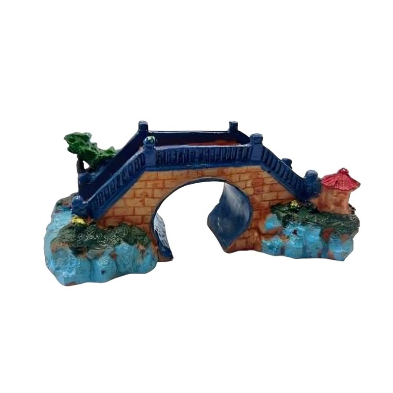 GENERICO - ADORNO PARA ACUARIO PECERA PECES - PUENTE ROJO 20 x 9 x 95