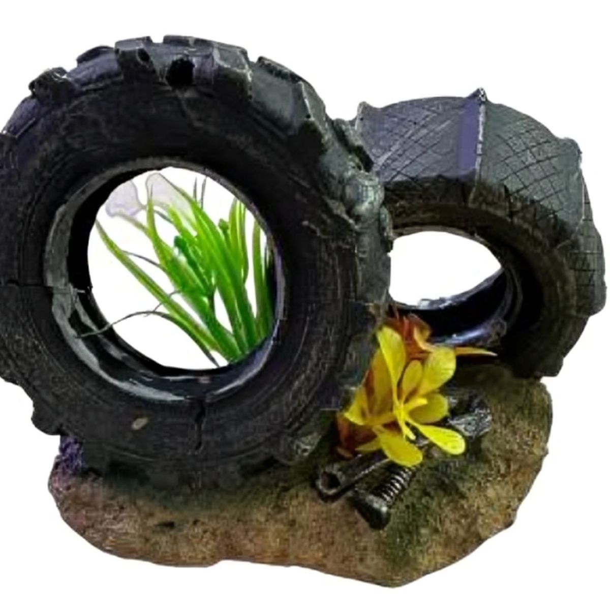 GENERICO - ADORNO PARA ACUARIO PECERA PECES - LLANTAS 18 x 11 x 11 cm
