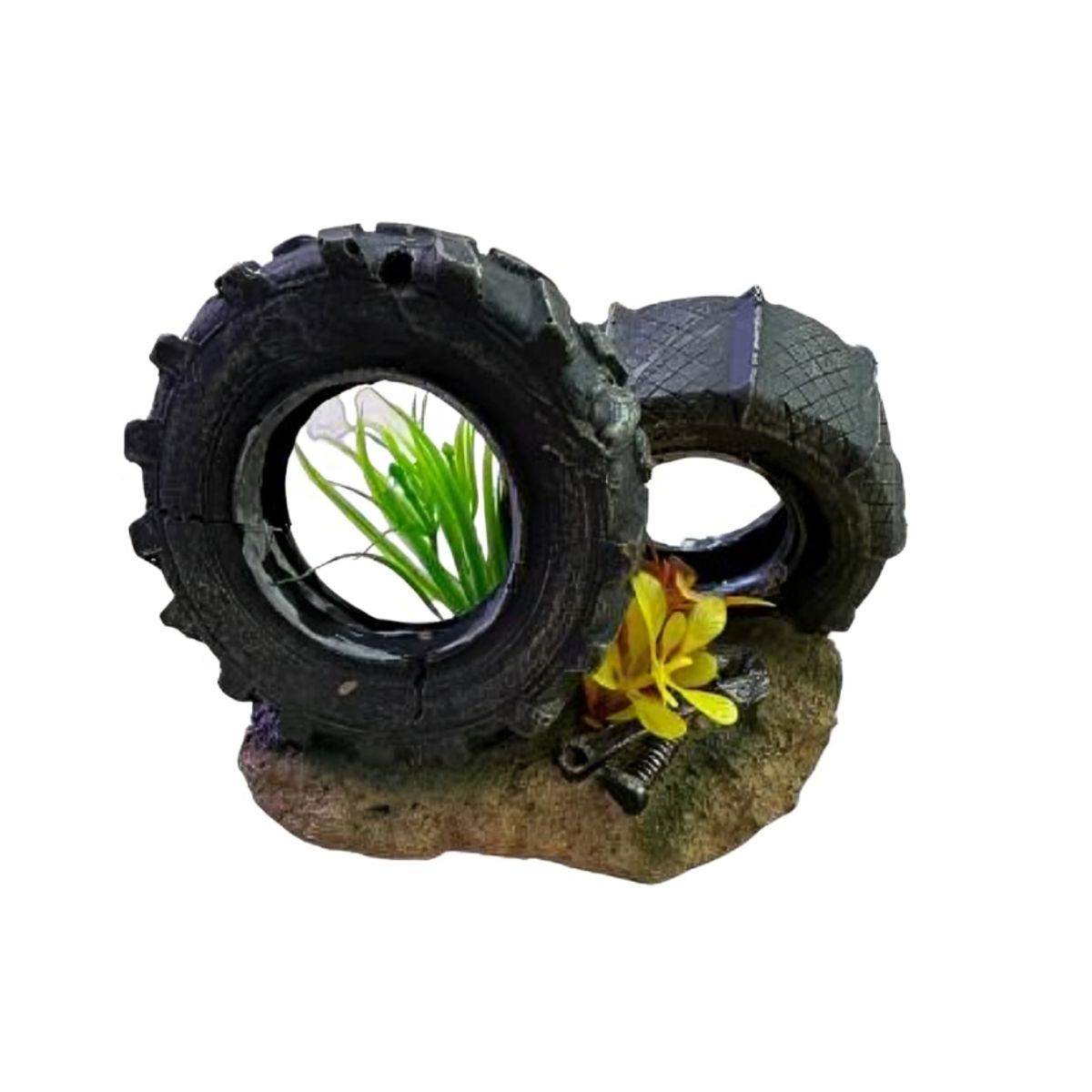 GENERICO - ADORNO PARA ACUARIO PECERA PECES - LLANTAS 18 x 11 x 11 cm