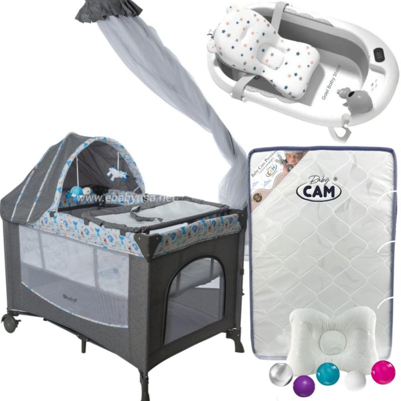 EBABY - Cuna Corral Dacora con Colchón + Bañera