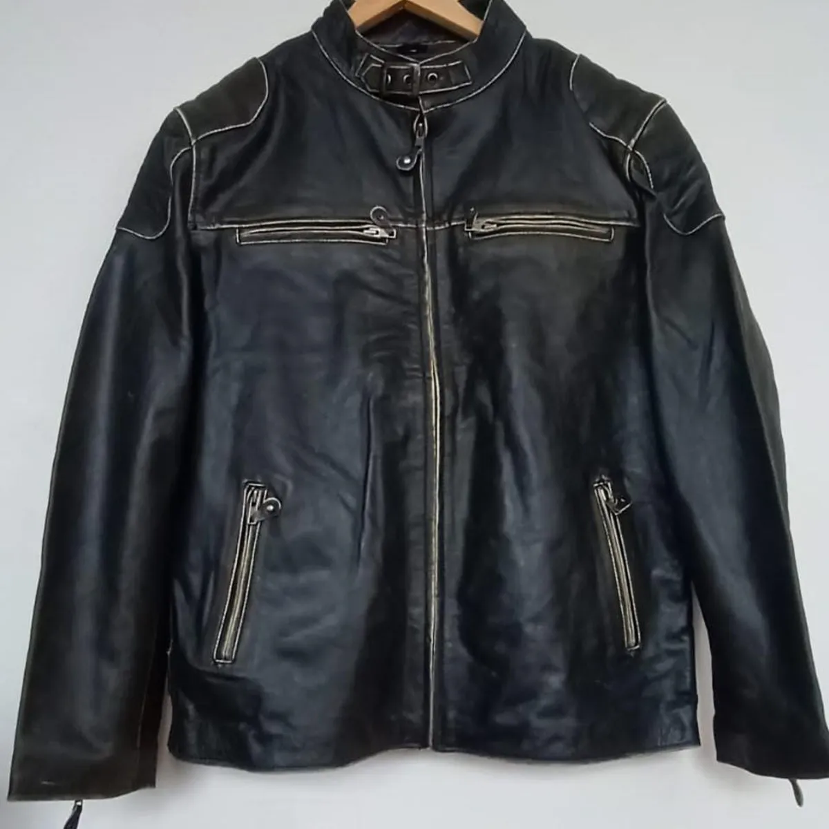 GENERICO - Casaca Cuero Bovino Motorista - Cafe