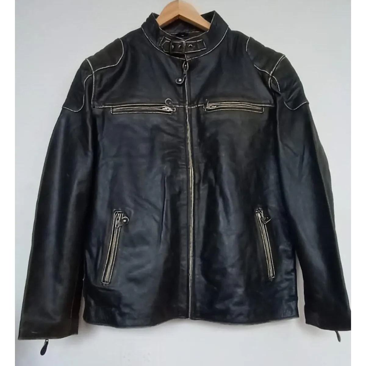 GENERICO - Casaca Cuero Bovino Motorista - Cafe