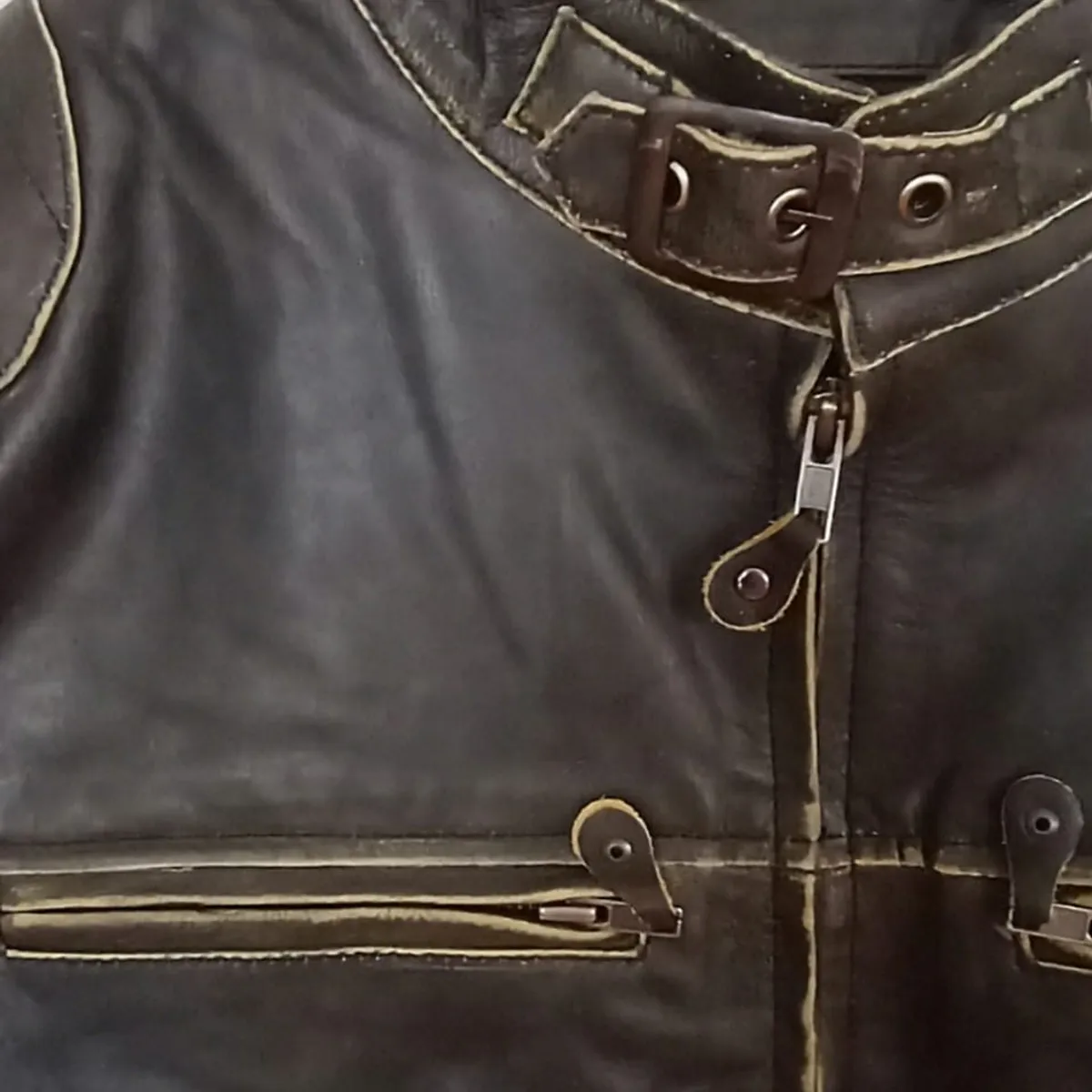 GENERICO - Casaca Cuero Bovino Motorista - Cafe